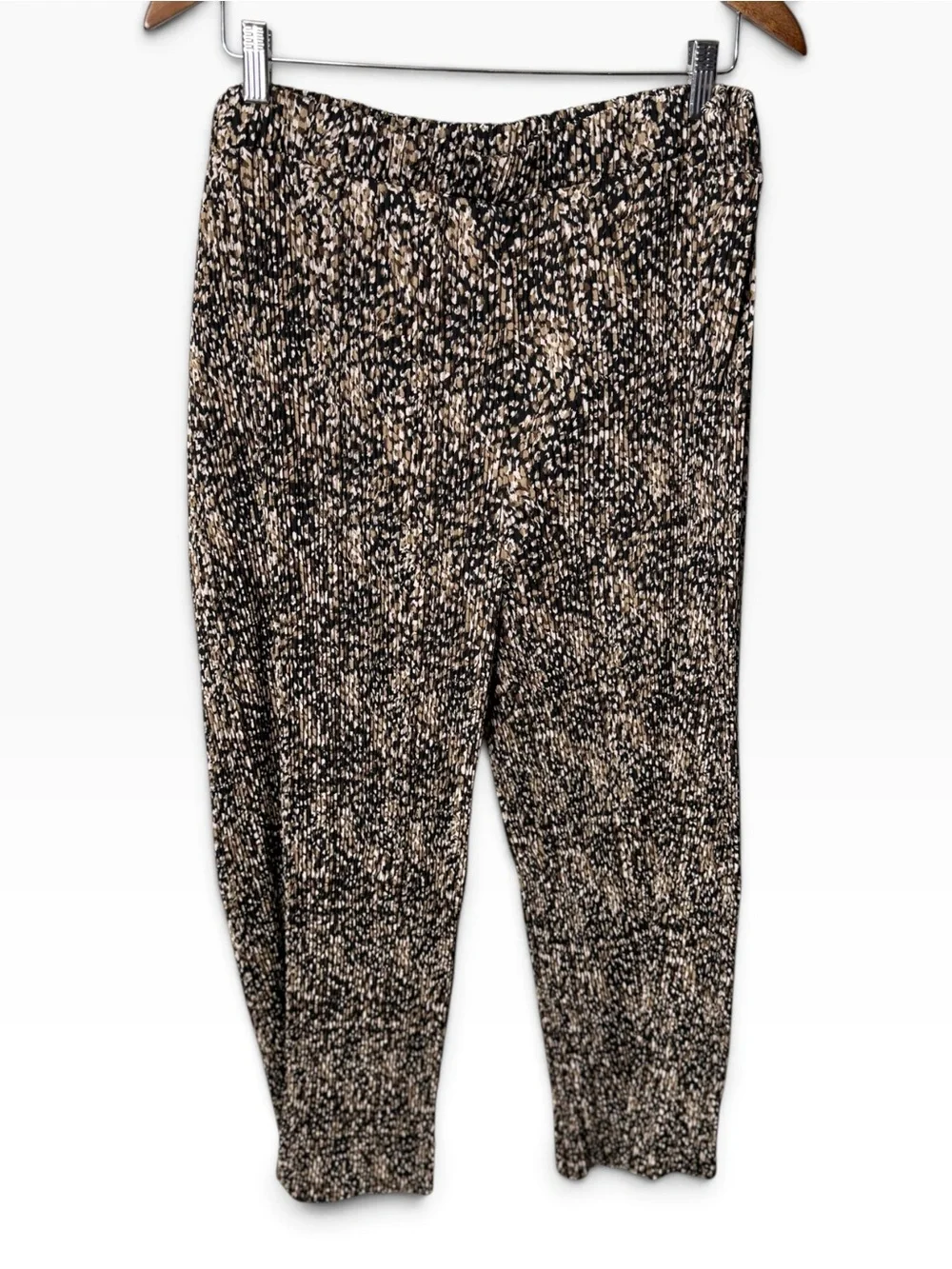 EMERY ROSE Black Brown Multi 5XL Pleated Pants Speckled Micro Texture Casual Tro